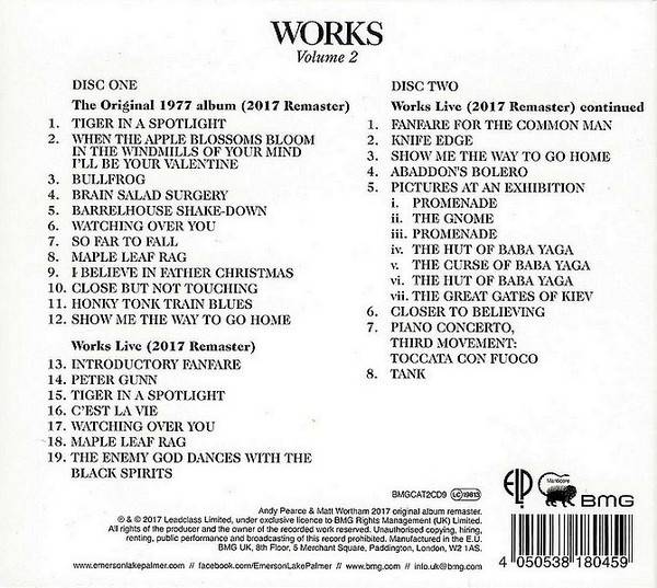 Emerson, Lake and Palmer Works vol 2 Deluxe Edition : Back